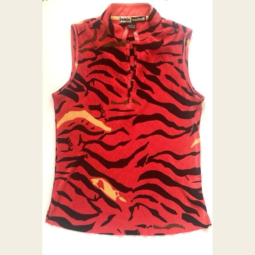 Jamie Sadock Red and Black Zebra Print Sleeveless Blouse